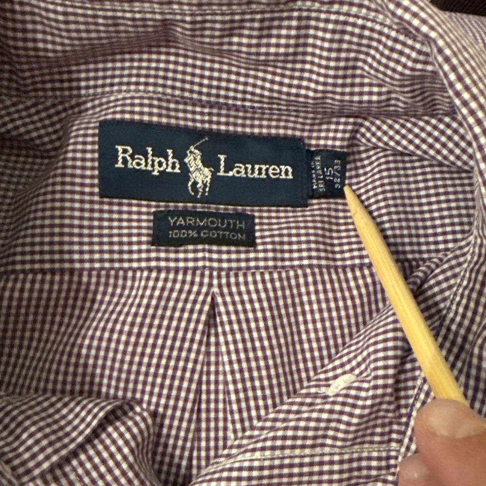 Ralph Lauren Dress Shirt Mens Size 15 32/33 Yarmouth Purple/White Gingham Plaid - Picture 4 of 5